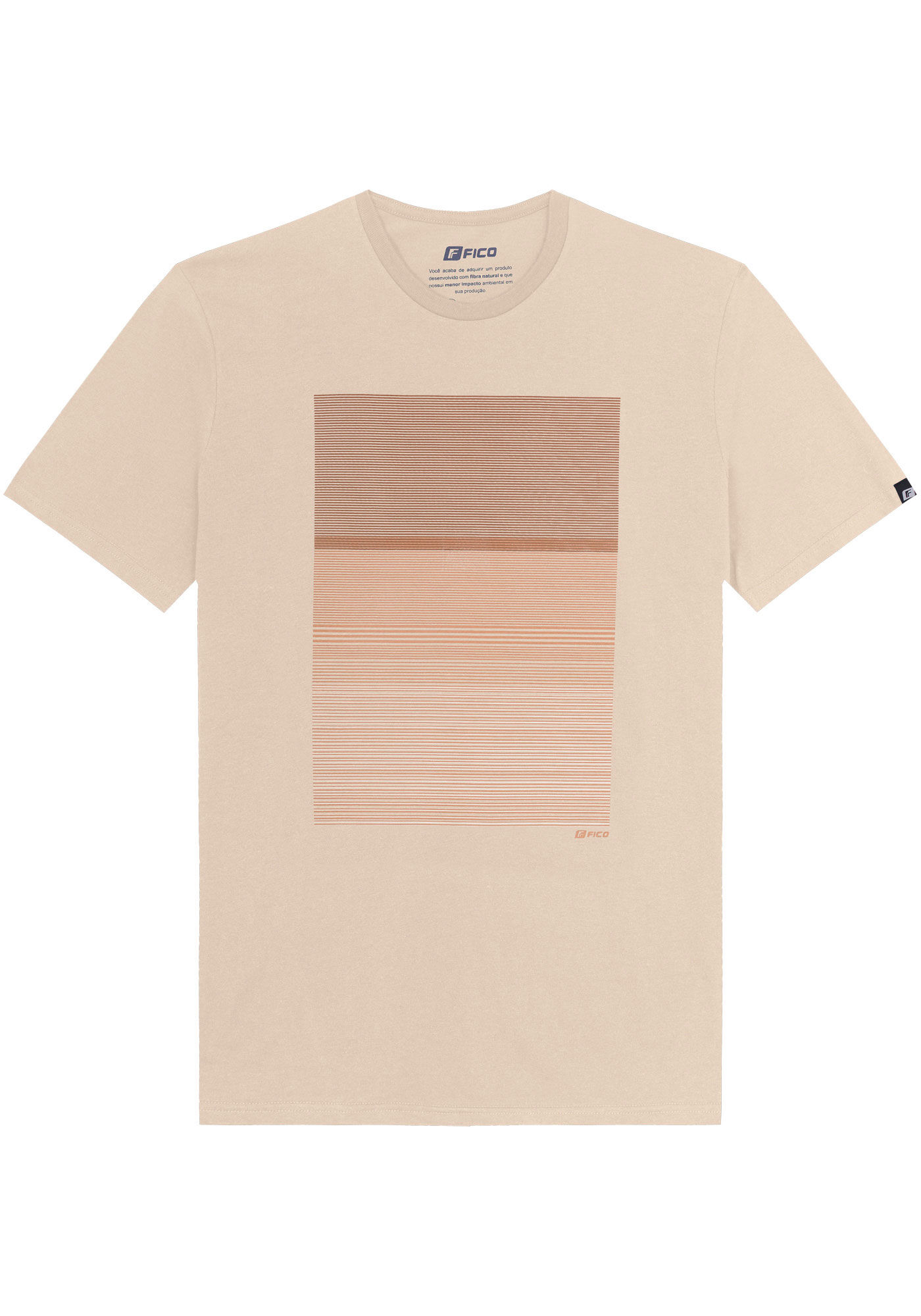 Camiseta Reta Com Estampa Frontal Em Meia Malha Penteada, BEGE SYSTEM, large.