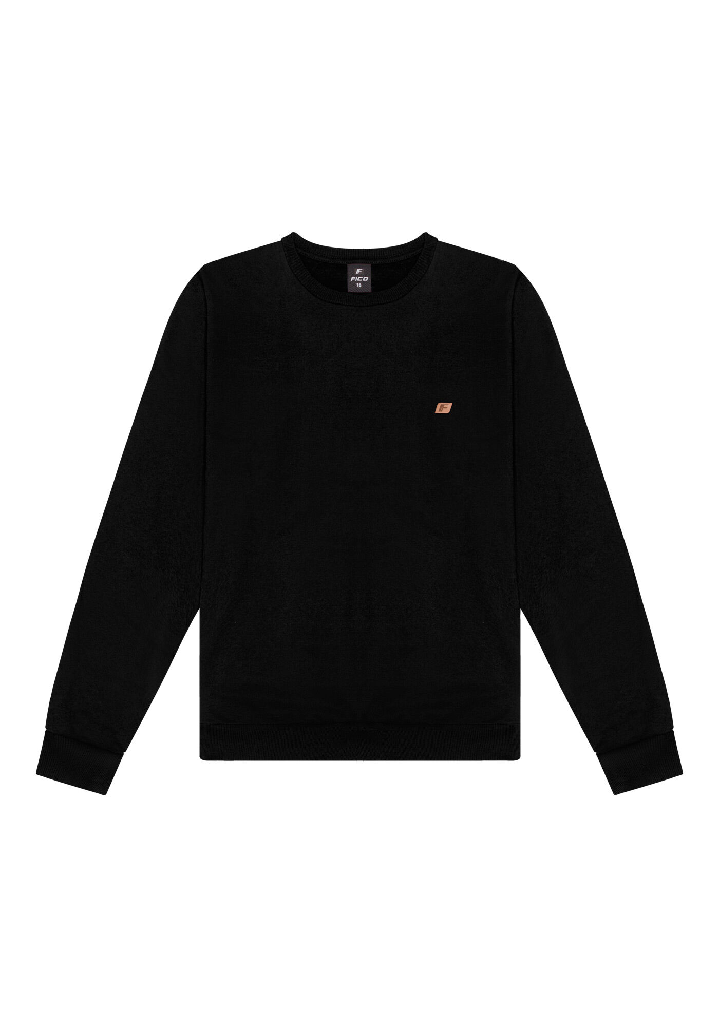 Blus&atilde;o B&aacute;sico Com Gola Redonda Em Moletom Felpado De Algod&atilde;o, PRETO, large.