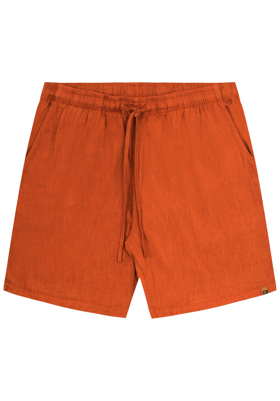 Shorts Básico Com Bolsos E Ajuste Frontal Em Linho, MARROM CUMARU. Shorts Básico Com Bolsos E Ajuste Frontal Em Linho, MARROM CUMARU, large.