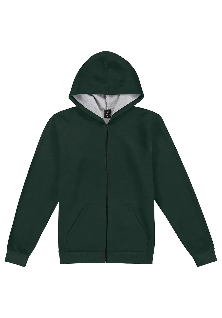 Jaqueta Masculina Básica em Moletom com Capuz, VERDE FURIA. Jaqueta Masculina Básica em Moletom com Capuz, VERDE FURIA, large.