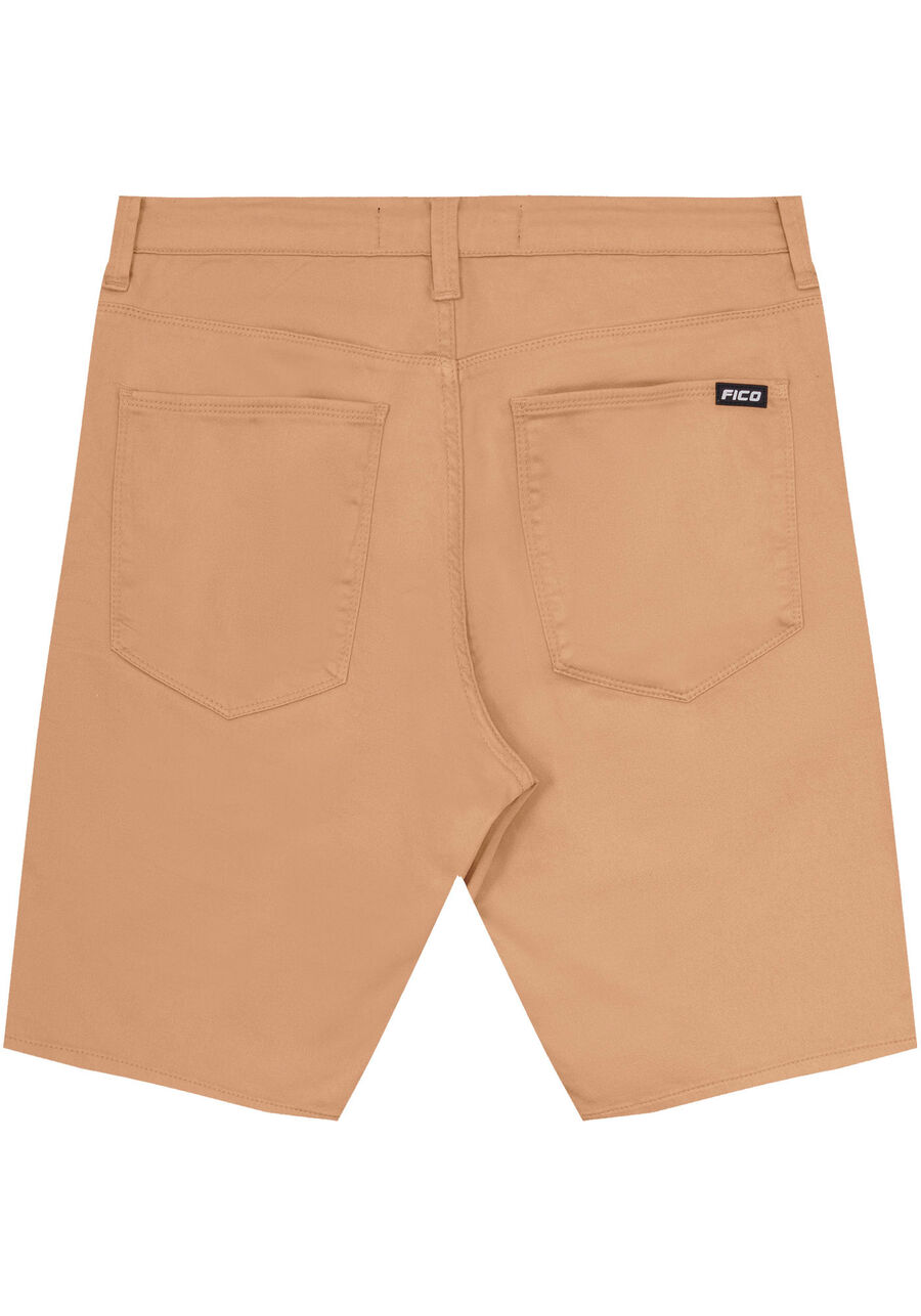 Bermuda Reta Com Cadarço Em Sarja Com Elastano, BEGE TIGER. Bermuda Reta Com Cadarço Em Sarja Com Elastano, BEGE TIGER, large.