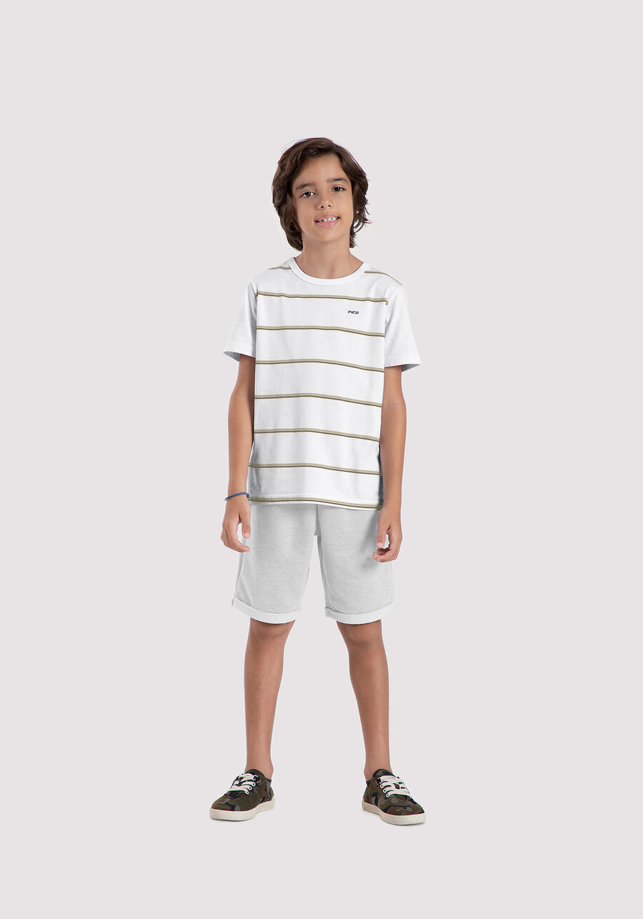 Conjunto Infantil com Camiseta e Bermuda, BRANCO. Conjunto Infantil com Camiseta e Bermuda, BRANCO, large.
