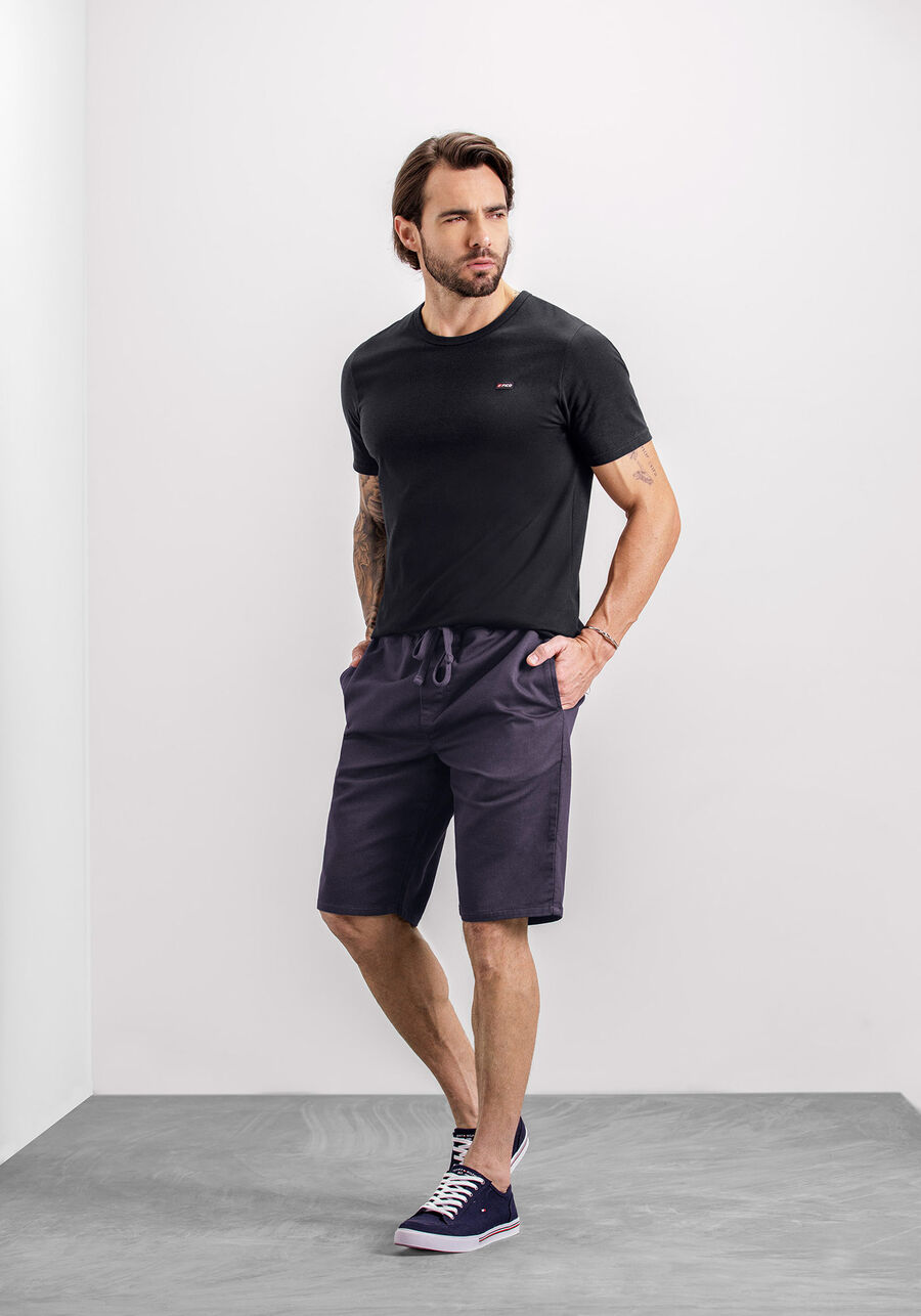 Bermuda Jogging Com Cadarço Em Sarja Com Elastano, CINZA NOTI. Bermuda Jogging Com Cadarço Em Sarja Com Elastano, CINZA NOTI, large.