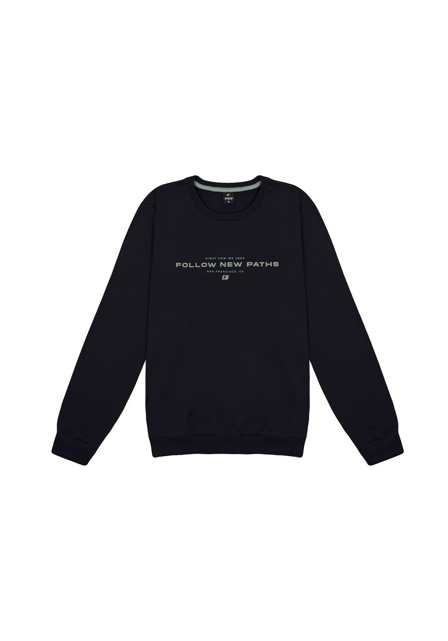 Blusão Masculino em Moletom Felpado com Estampa, PRETO REATIVO. Blusão Masculino em Moletom Felpado com Estampa, PRETO REATIVO, large.