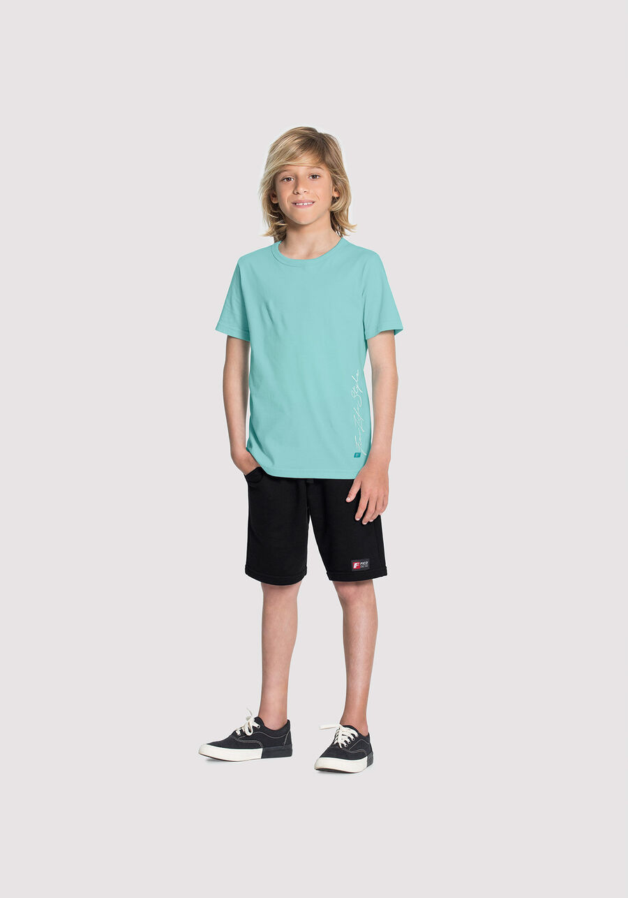 Camiseta Infantil em Malha com Estampa Lateral, VERDE WINDSURF. Camiseta Infantil em Malha com Estampa Lateral, VERDE WINDSURF, large.