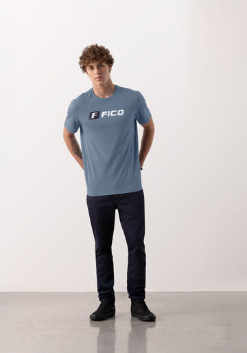 Camiseta De Mangas Curtas Com Estampa Em Meia Malha Penteada, AZUL NIQUEL. Camiseta De Mangas Curtas Com Estampa Em Meia Malha Penteada, AZUL NIQUEL, large.