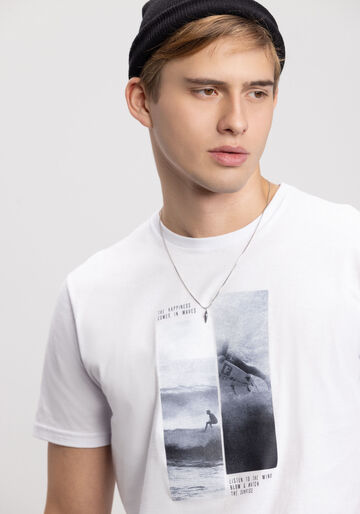 Camiseta De Mangas Curtas Em Meia Malha Peletizada, BRANCO. Camiseta De Mangas Curtas Em Meia Malha Peletizada, BRANCO, large.