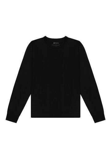 Camiseta De Mangas Longas Básica Em Meia Malha De Algodão, PRETO REATIVO. Camiseta De Mangas Longas Básica Em Meia Malha De Algodão, PRETO REATIVO, large.