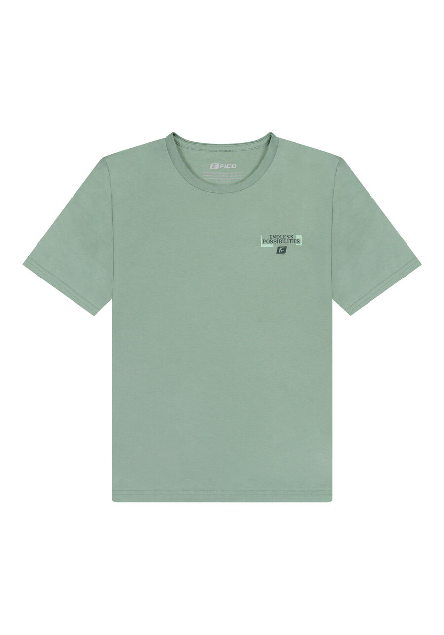 Camiseta Juvenil Com Estampa Frente E Costas Em Meia Malha, VERDE CHIARO. Camiseta Juvenil Com Estampa Frente E Costas Em Meia Malha, VERDE CHIARO, large.