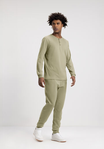 Camiseta De Mangas Longas Com Botões Em Meia Malha Penteada, VERDE EUCALIPTO. Camiseta De Mangas Longas Com Botões Em Meia Malha Penteada, VERDE EUCALIPTO, large.