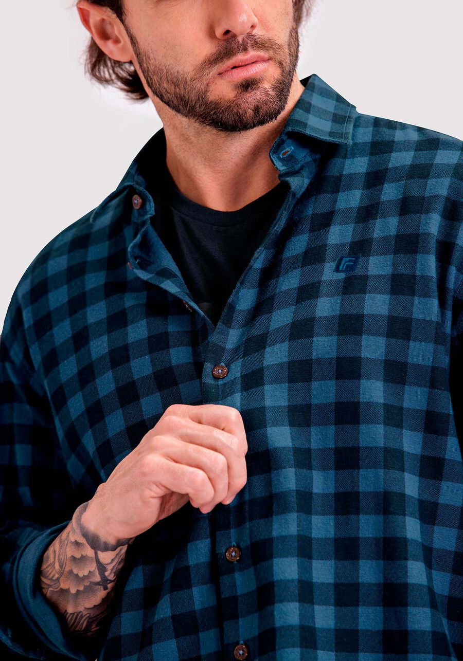 Camisa Masculina em Flanela Xadrez, AZUL SEED. Camisa Masculina em Flanela Xadrez, AZUL SEED, large.