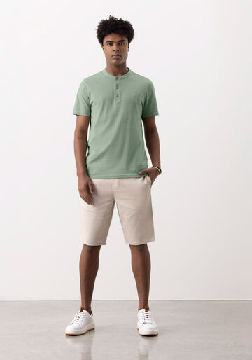 Camisa Com Gola Padre E Mangas Curtas Em Malha Texturizada, VERDE CHIARO. Camisa Com Gola Padre E Mangas Curtas Em Malha Texturizada, VERDE CHIARO, large.