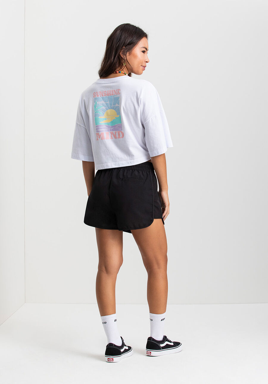 Shorts Feminino em Tecido Fico Legacy, PRETO REATIVO. Shorts Feminino em Tecido Fico Legacy, PRETO REATIVO, large.