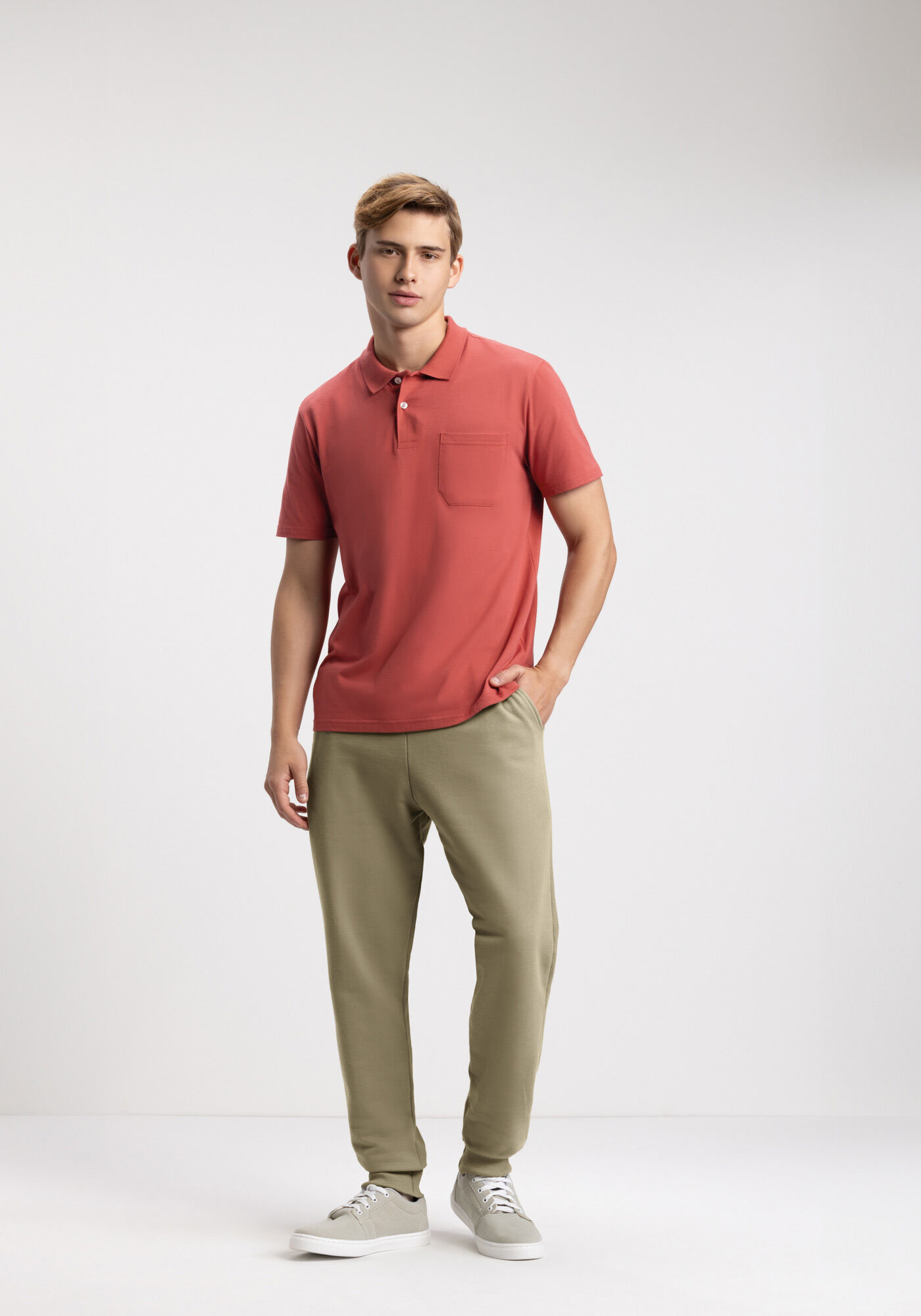 Camisa Polo Com Mangas Curtas E Bolso Em Meia Malha Penteada, ROSA ASTRO, large.