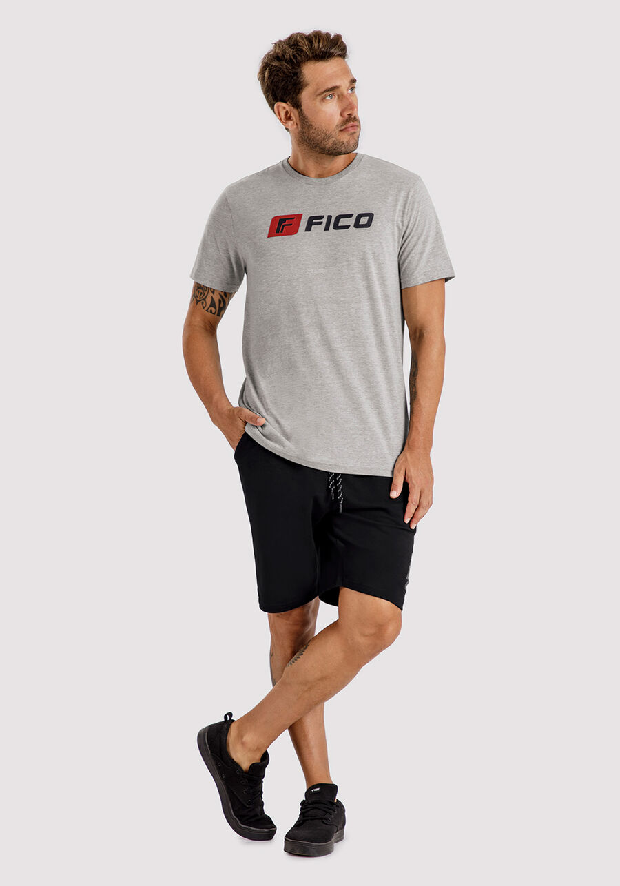 Camiseta De Mangas Curtas Com Estampa Em Meia Malha Penteada, MESCLA MEDIO. Camiseta De Mangas Curtas Com Estampa Em Meia Malha Penteada, MESCLA MEDIO, large.