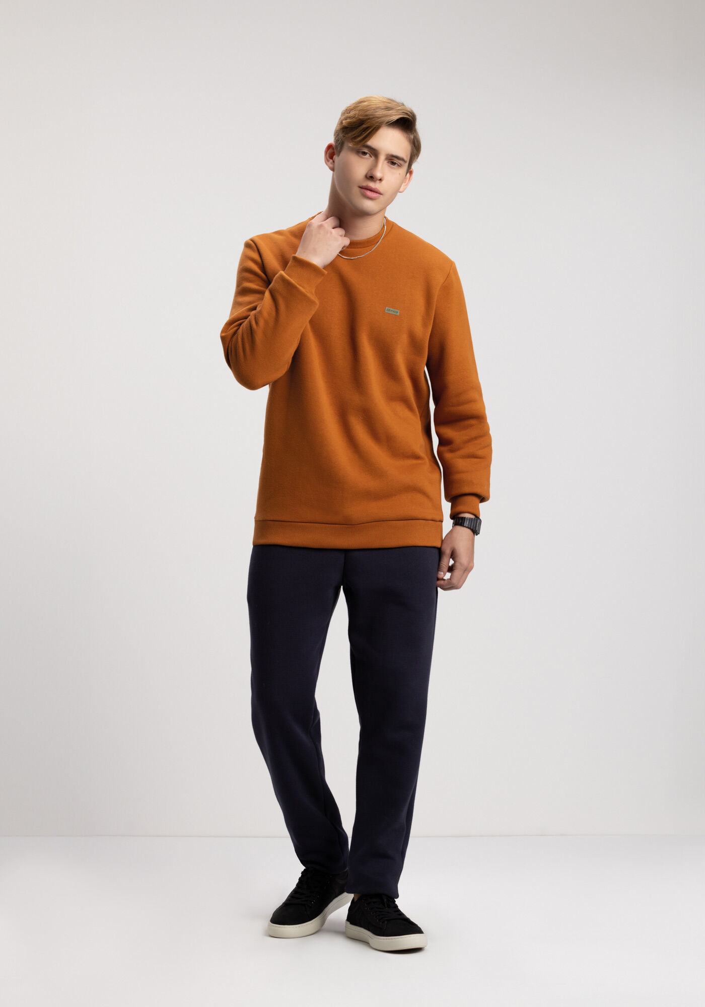 Blus&atilde;o De Moletom B&aacute;sico Com Gola Redonda, LARANJA ADVENTURE, large.