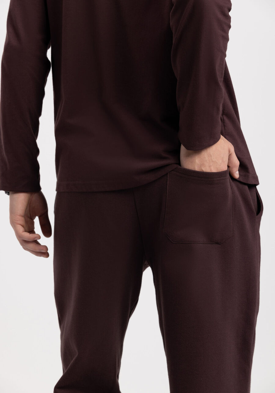 Camiseta De Manga Longa Com Gola Alta Em Meia Malha Penteada, MARROM EGGPLANT. Camiseta De Manga Longa Com Gola Alta Em Meia Malha Penteada, MARROM EGGPLANT, large.