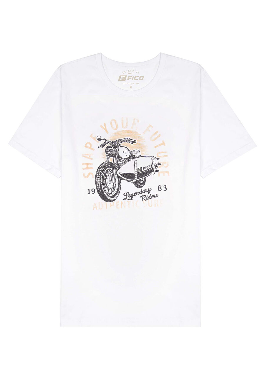 Camiseta Meia Malha Estampa Motorcycle, BRANCO, large.