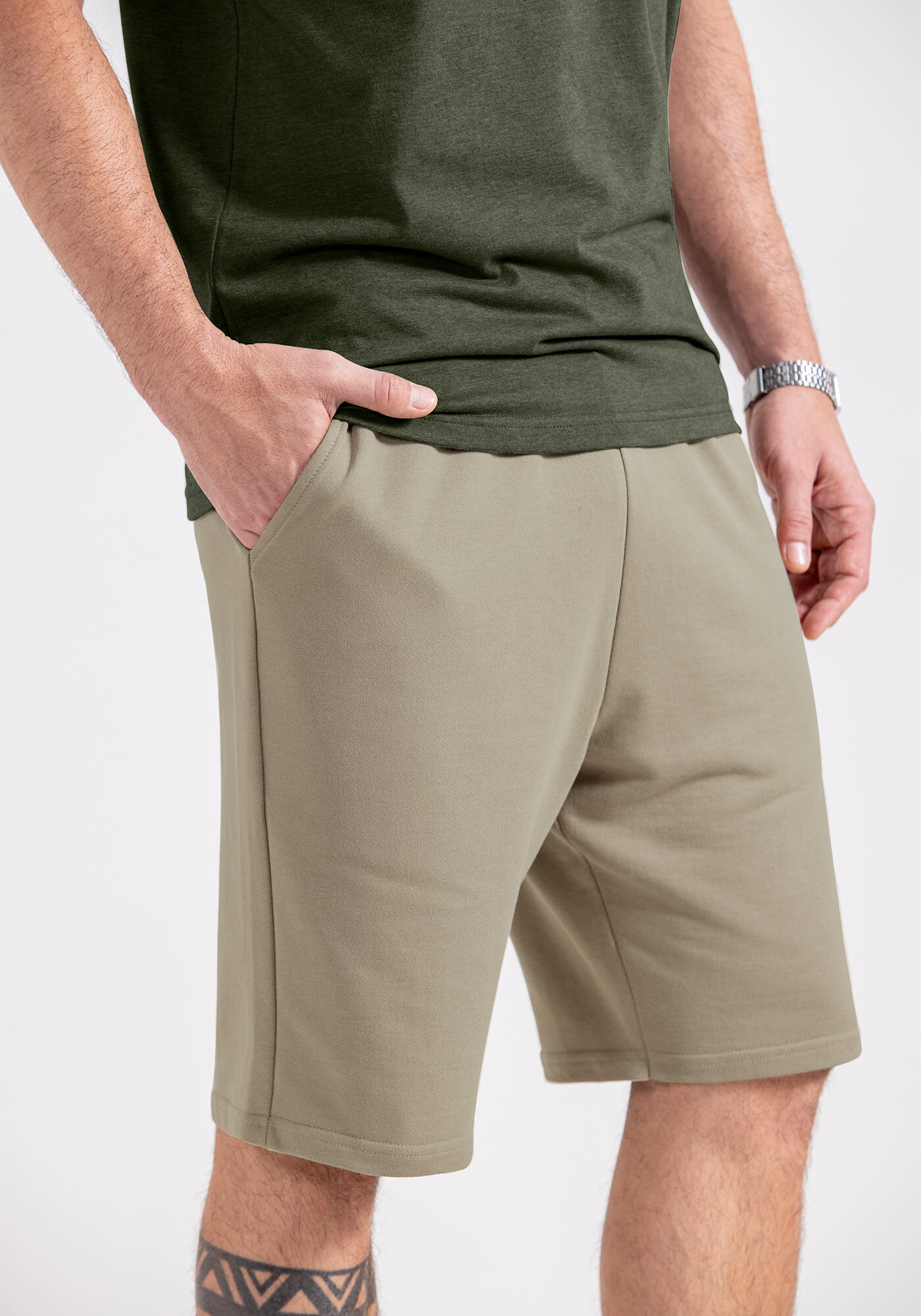 Bermuda Com Bolsos E Cadar&ccedil;o Em Moletom Leve, BEGE PANAMA, large.