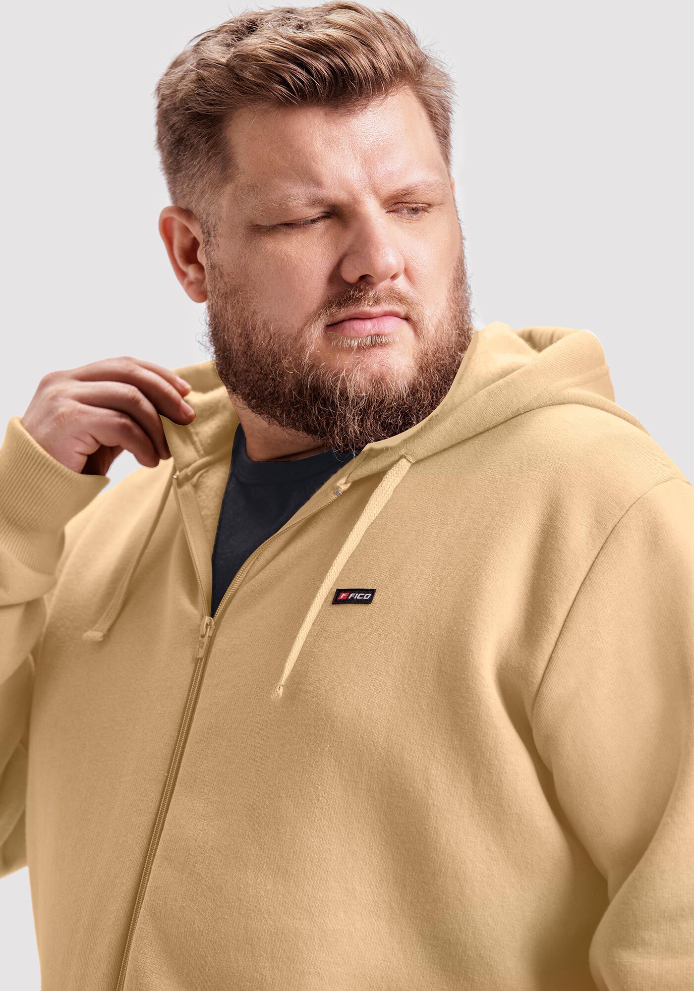 Jaqueta Plus Size B&aacute;sica em Moletom com Capuz, BEGE SERGE, large.