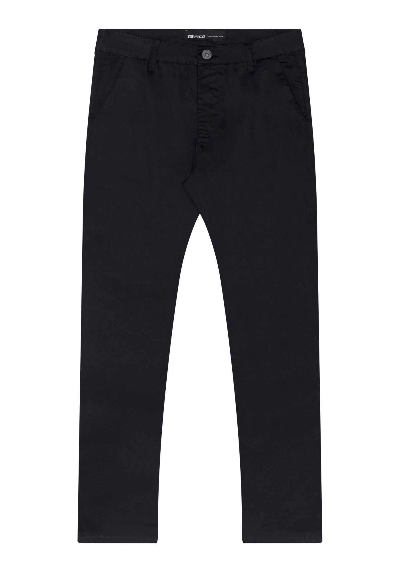 Cal&ccedil;a Slim Chino Em Sarja Amaciada Com Elastano, PRETO, large.
