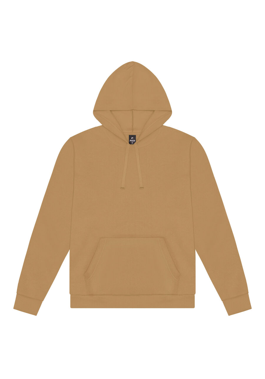 Blusão Básico Com Capuz Em Moletom Felpado De Algodão, BEGE TIGER. Blusão Básico Com Capuz Em Moletom Felpado De Algodão, BEGE TIGER, large.