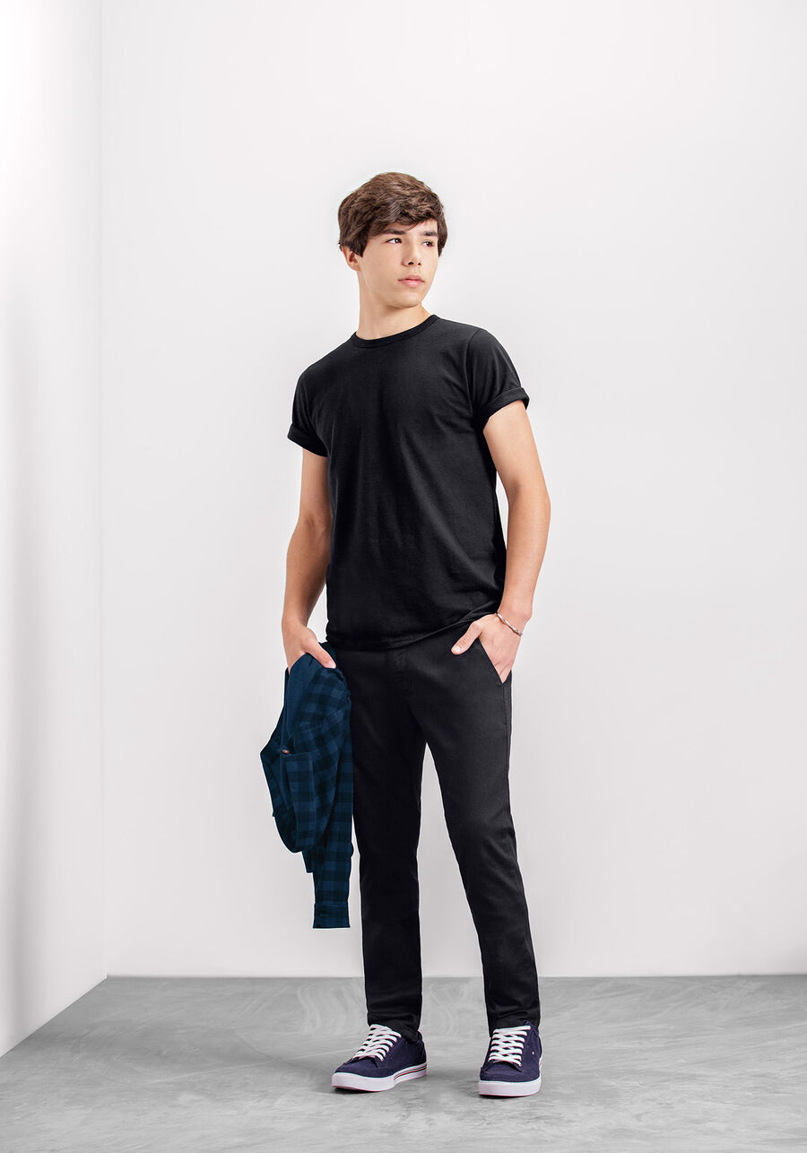 Calça Sarja Juvenil Slim Não Desbota, PRETO REATIVO. Calça Sarja Juvenil Slim Não Desbota, PRETO REATIVO, large.
