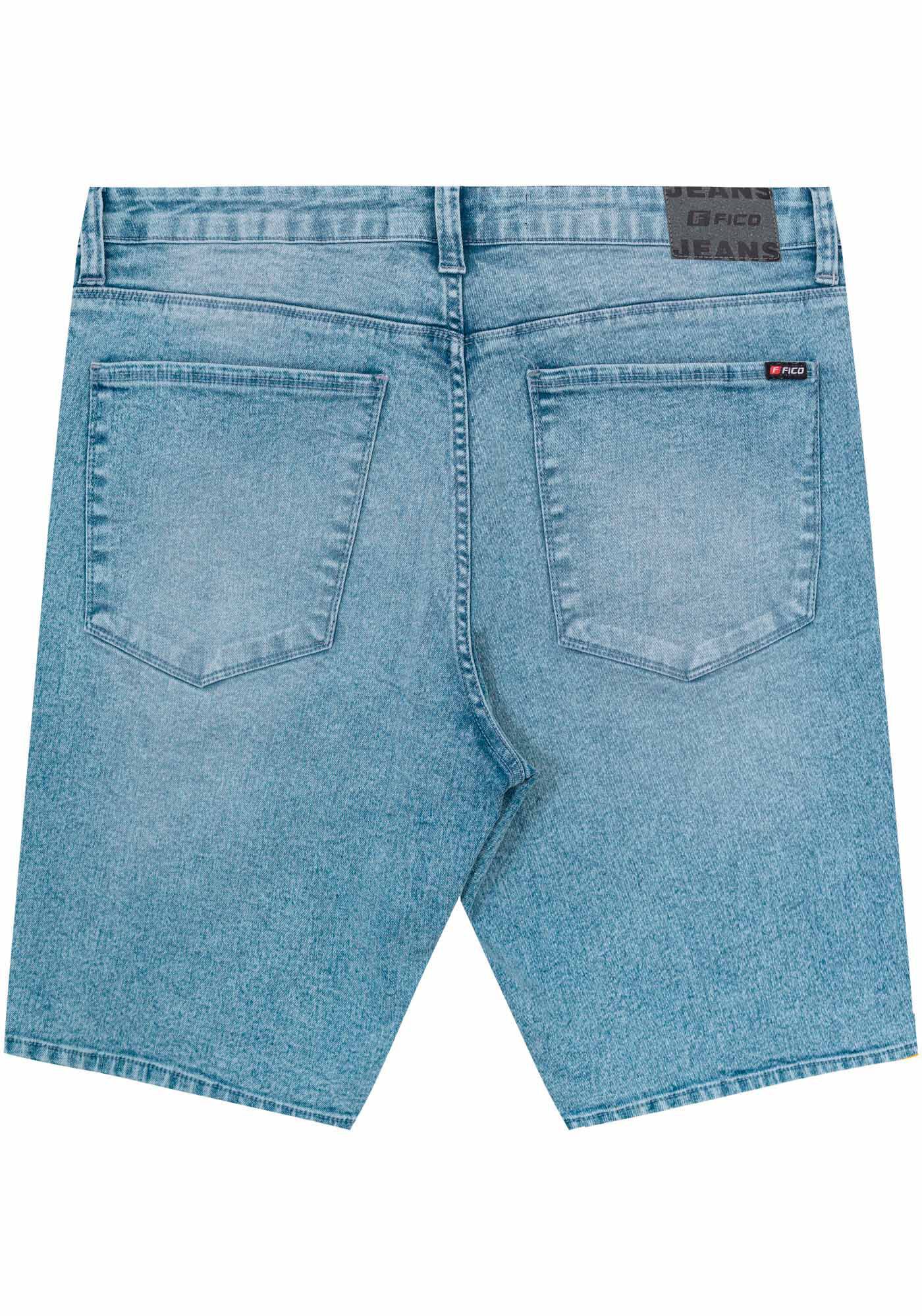 Bermuda Jeans Marmorizada Reta Com Bolsos E Elastano, JEANS, large.