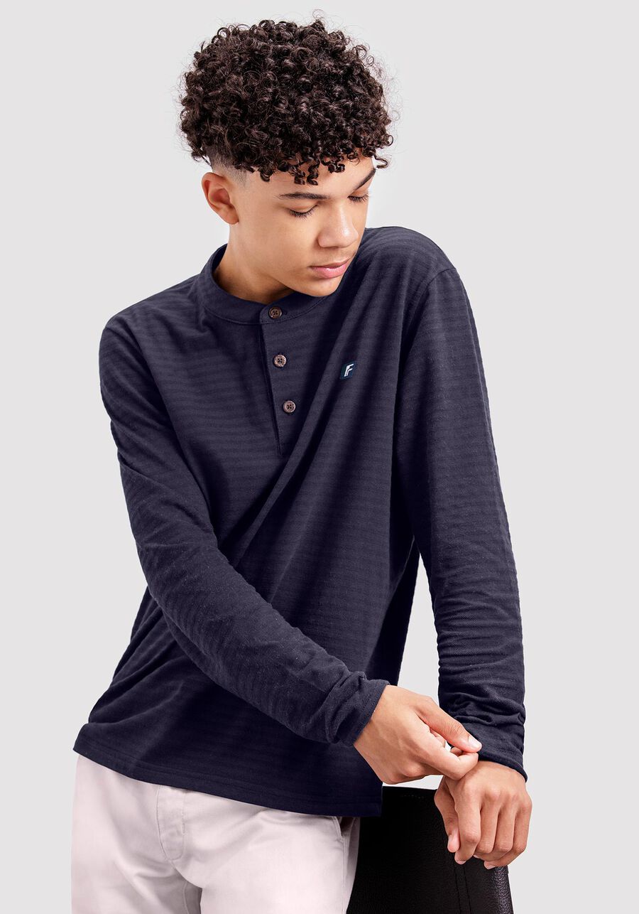 Camisa Gola Padre Juvenil em Malha Texturizada, MARINHO IMPERIO. Camisa Gola Padre Juvenil em Malha Texturizada, MARINHO IMPERIO, large.