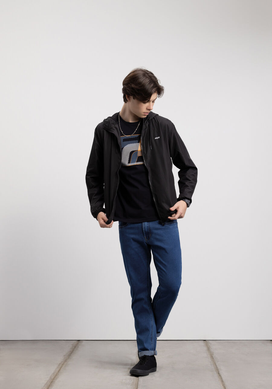 Jaqueta Juvenil Básica Com Capuz E Zíper, PRETO REATIVO. Jaqueta Juvenil Básica Com Capuz E Zíper, PRETO REATIVO, large.