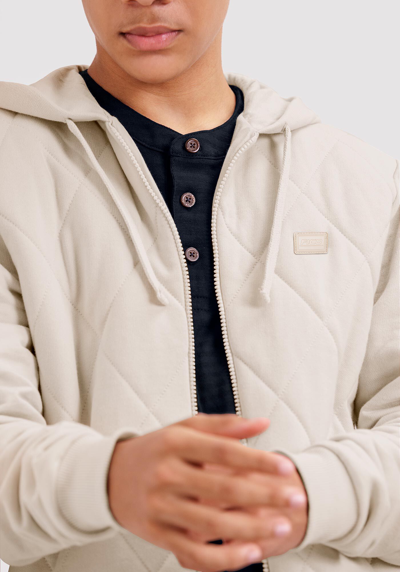 Jaqueta Juvenil em Moletom Matelass&ecirc; com Capuz, BEGE SYSTEM, large.