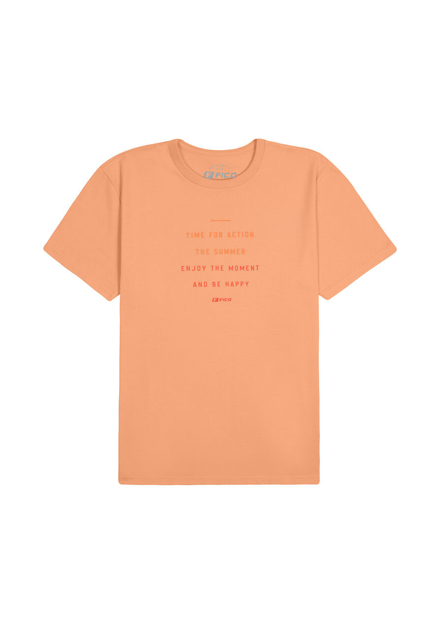 Camiseta Masculina em Meia Malha com Manga Curta, LARANJA BRIGHT. Camiseta Masculina em Meia Malha com Manga Curta, LARANJA BRIGHT, large.
