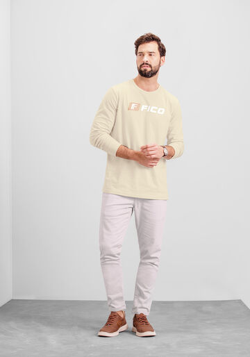 Camiseta De Manga Longa Com Estampa Local Em Meia Malha, BEGE SYSTEM. Camiseta De Manga Longa Com Estampa Local Em Meia Malha, BEGE SYSTEM, large.