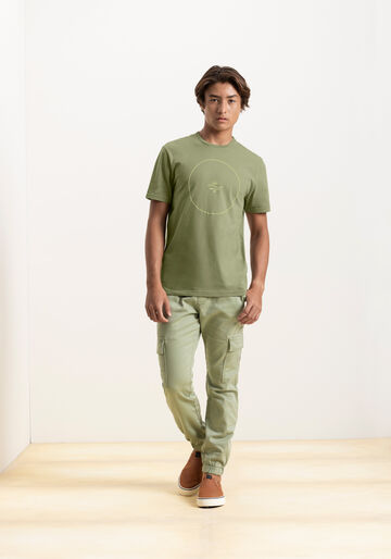 Calça Jogging Juvenil Com Bolso Cargo Em Denim Malha, VERDE CORAL. Calça Jogging Juvenil Com Bolso Cargo Em Denim Malha, VERDE CORAL, large.