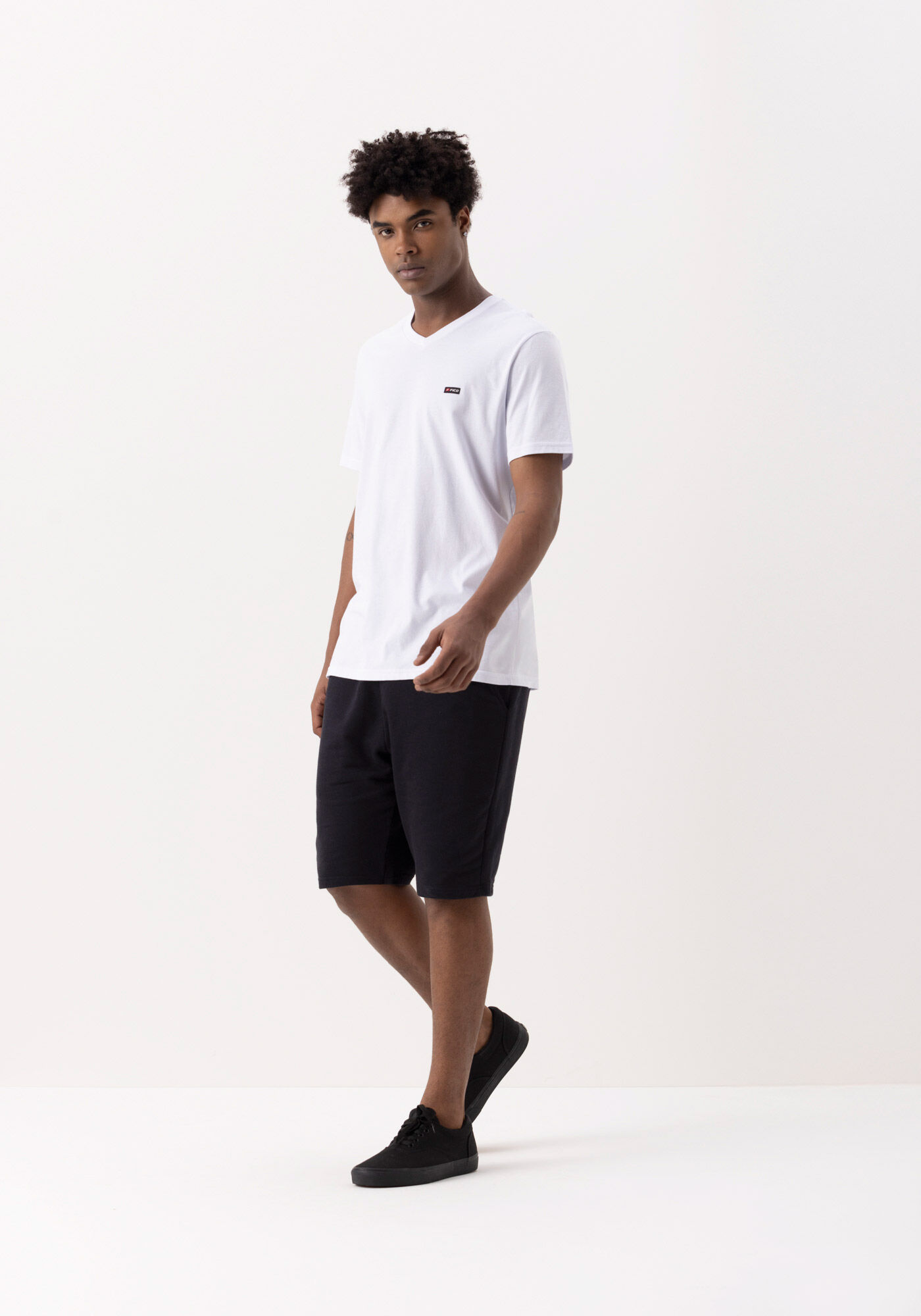 Camiseta De Mangas Curtas Com Gola V Em Meia Malha Penteada, BRANCO, large.