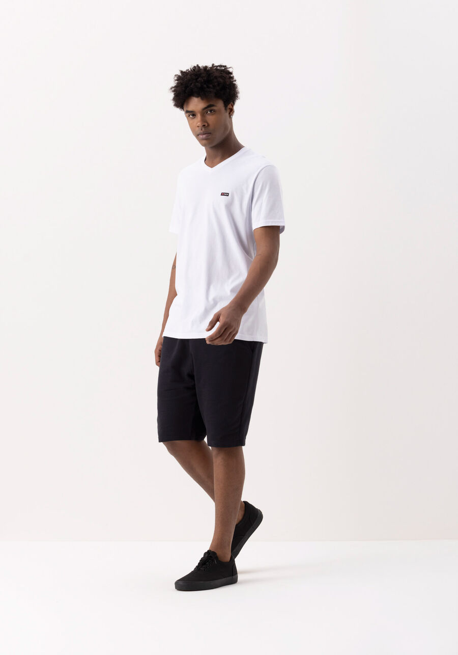 Camiseta De Mangas Curtas Com Gola V Em Meia Malha Penteada, BRANCO. Camiseta De Mangas Curtas Com Gola V Em Meia Malha Penteada, BRANCO, large.