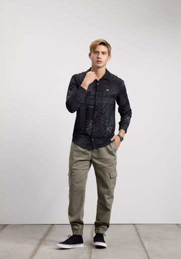 Camisa De Mangas Longas Em Malha Estampada, FOLHAGENS VERDE. Camisa De Mangas Longas Em Malha Estampada, FOLHAGENS VERDE, large.