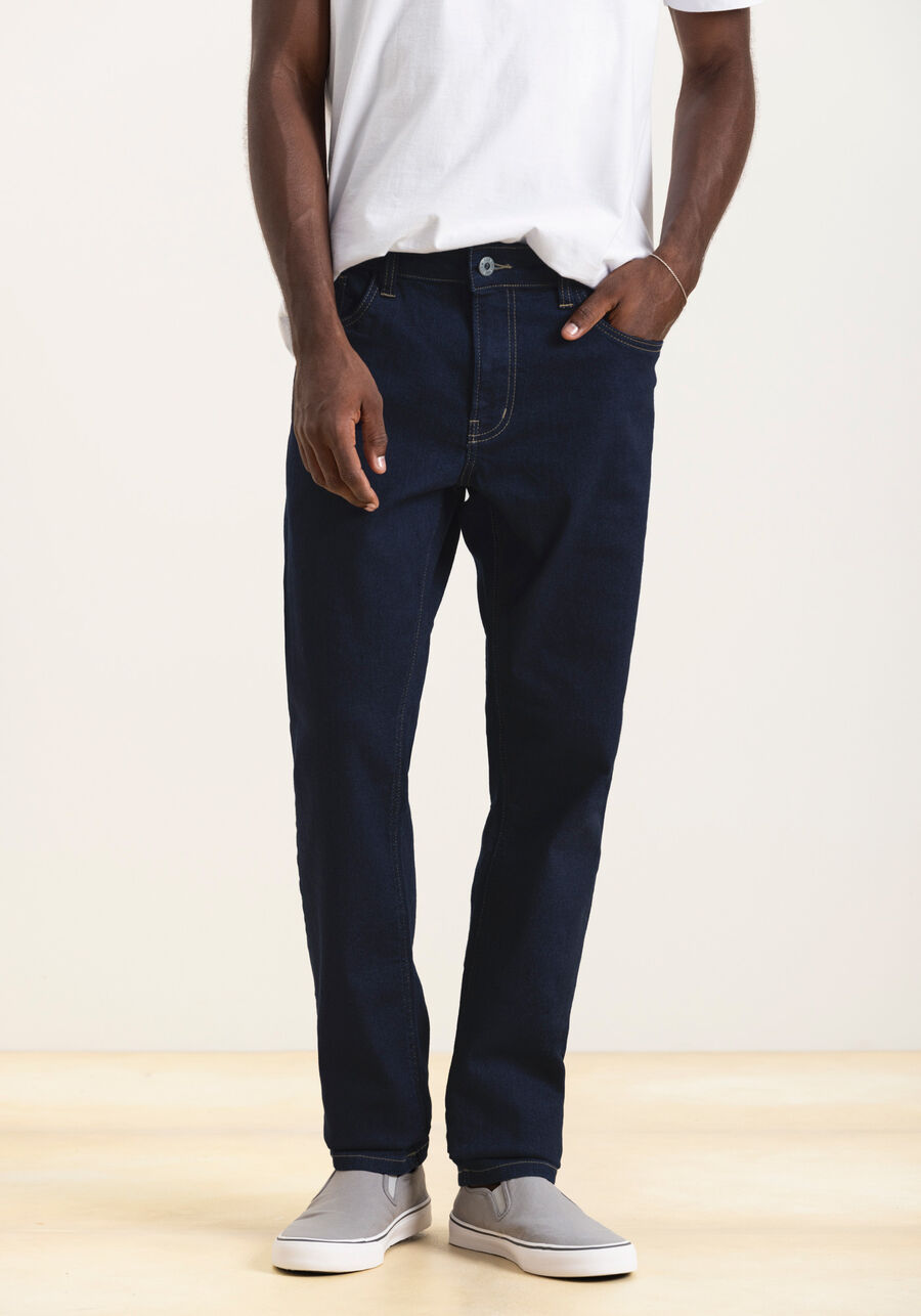 Calça Jeans Slim Amaciada Com Elastano E Bolsos Funcionais, JEANS. Calça Jeans Slim Amaciada Com Elastano E Bolsos Funcionais, JEANS, large.