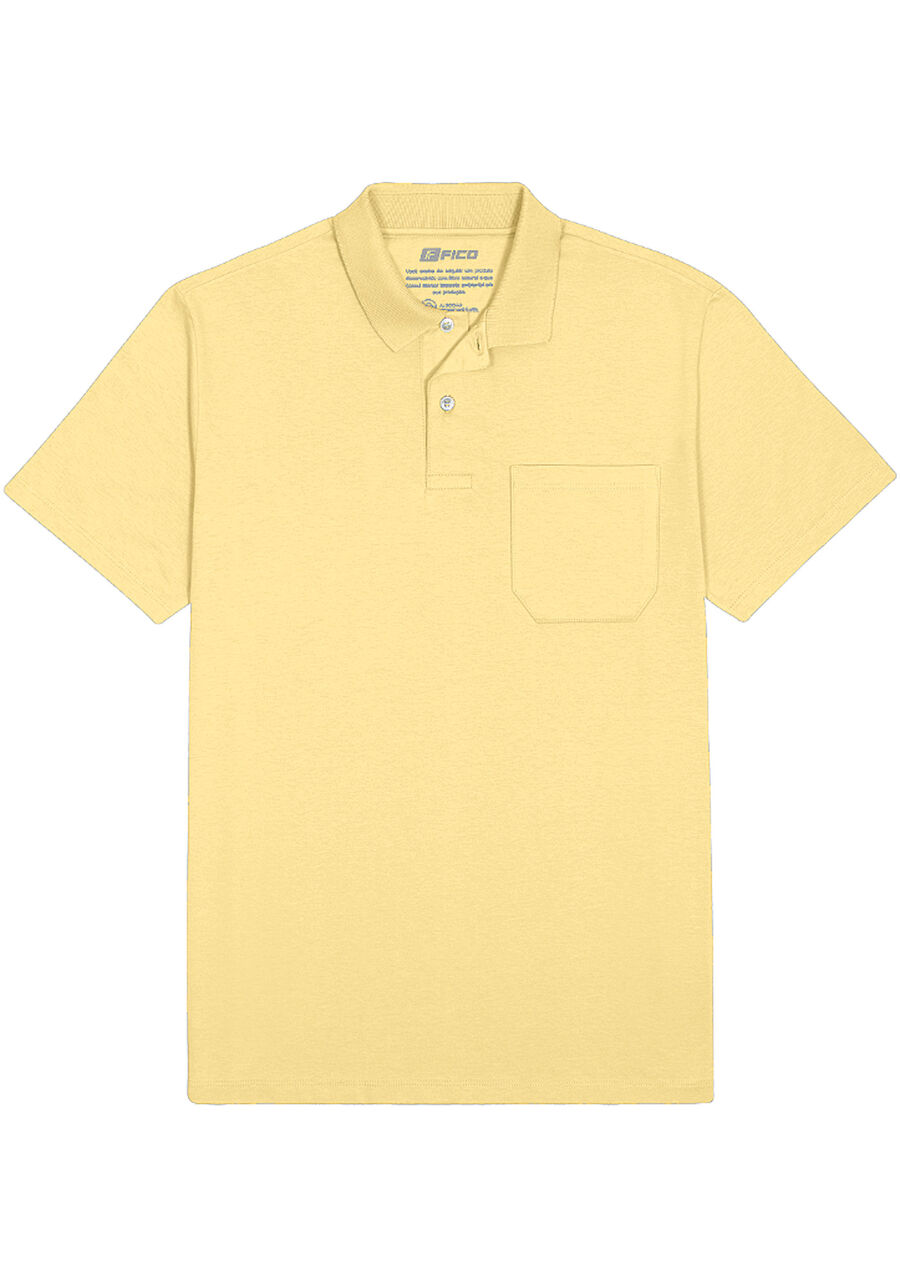 Camisa Polo Com Mangas Curtas E Bolso Em Meia Malha Penteada, AMARELO  ROSITA. Camisa Polo Com Mangas Curtas E Bolso Em Meia Malha Penteada, AMARELO  ROSITA, large.
