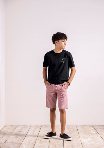 Bermuda Juvenil Com Bolsos E Cadarço Em Sarja Denim Malha, ROSA FAIRY. Bermuda Juvenil Com Bolsos E Cadarço Em Sarja Denim Malha, ROSA FAIRY, large.