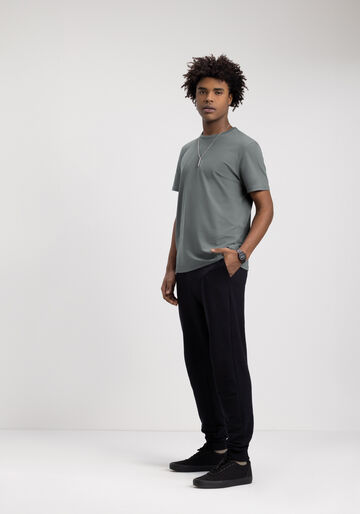 Calça Slim Em Moletom De Algodão Com Bolsos E Cadarço, PRETO REATIVO. Calça Slim Em Moletom De Algodão Com Bolsos E Cadarço, PRETO REATIVO, large.