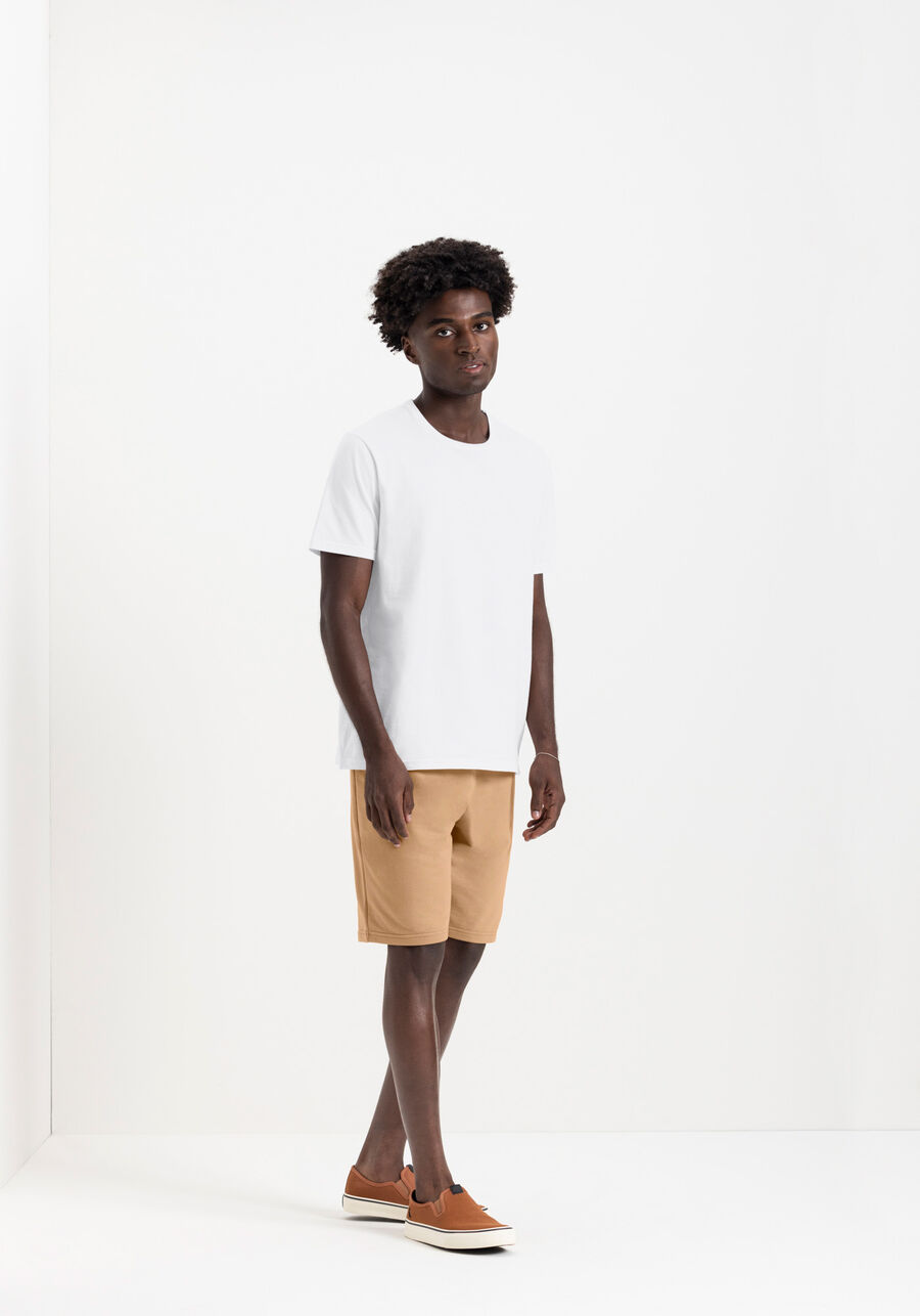 Camiseta Masculina Básica Em Meia Malha Penteada De Algodão, BRANCO. Camiseta Masculina Básica Em Meia Malha Penteada De Algodão, BRANCO, large.