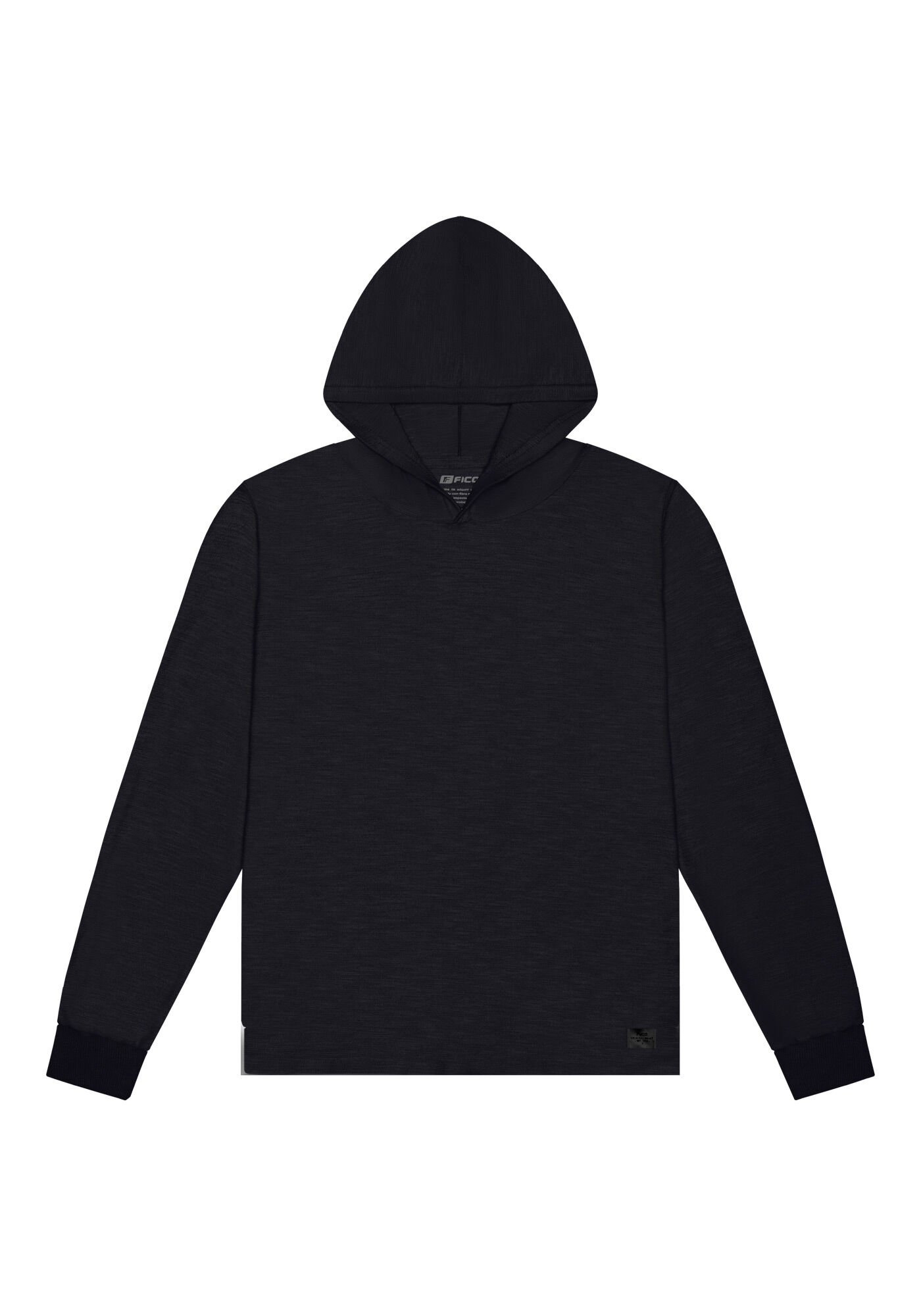 Camiseta De Mangas Longas Com Capuz Em Malha Texturizada, PRETO, large.