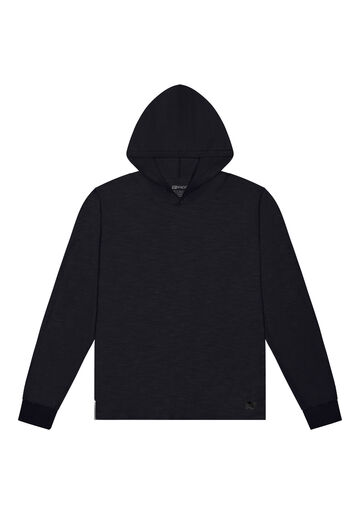 Camiseta De Mangas Longas Com Capuz Em Malha Texturizada, PRETO. Camiseta De Mangas Longas Com Capuz Em Malha Texturizada, PRETO, large.