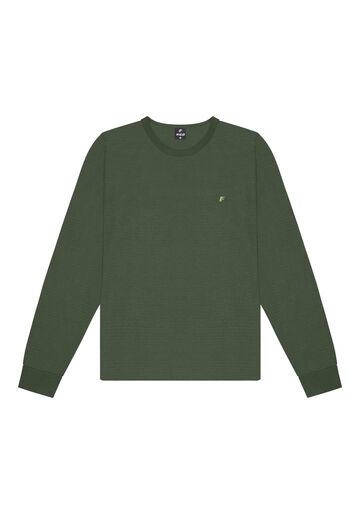 Camiseta Listrada De Mangas Longas Em Malha Texturizada, VERDE HEIR. Camiseta Listrada De Mangas Longas Em Malha Texturizada, VERDE HEIR, large.