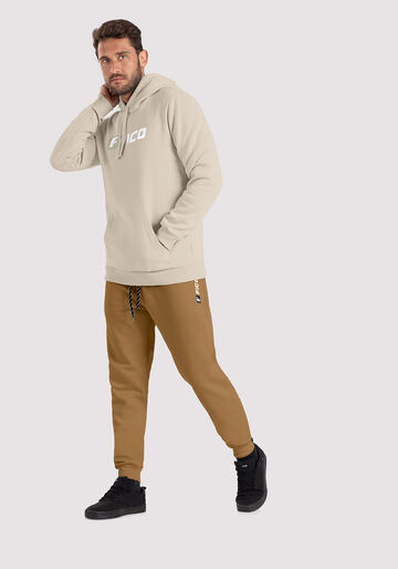 Blusão Com Capuz E Bolsos Em Moletom Peluciado, BEGE SYSTEM. Blusão Com Capuz E Bolsos Em Moletom Peluciado, BEGE SYSTEM, large.