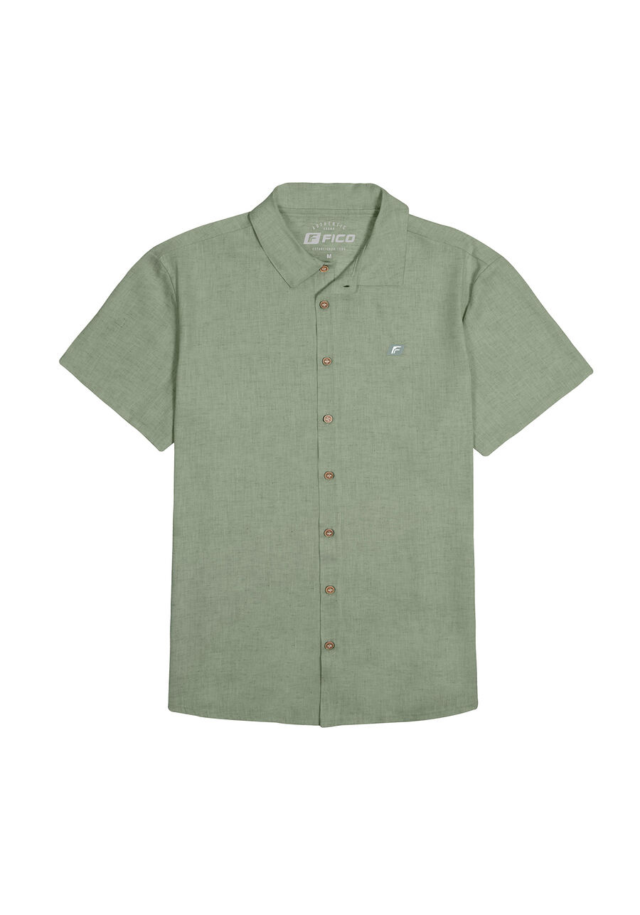 Camisa Manga Curta Juvenil em Tecido Linho, VERDE MINERAL. Camisa Manga Curta Juvenil em Tecido Linho, VERDE MINERAL, large.