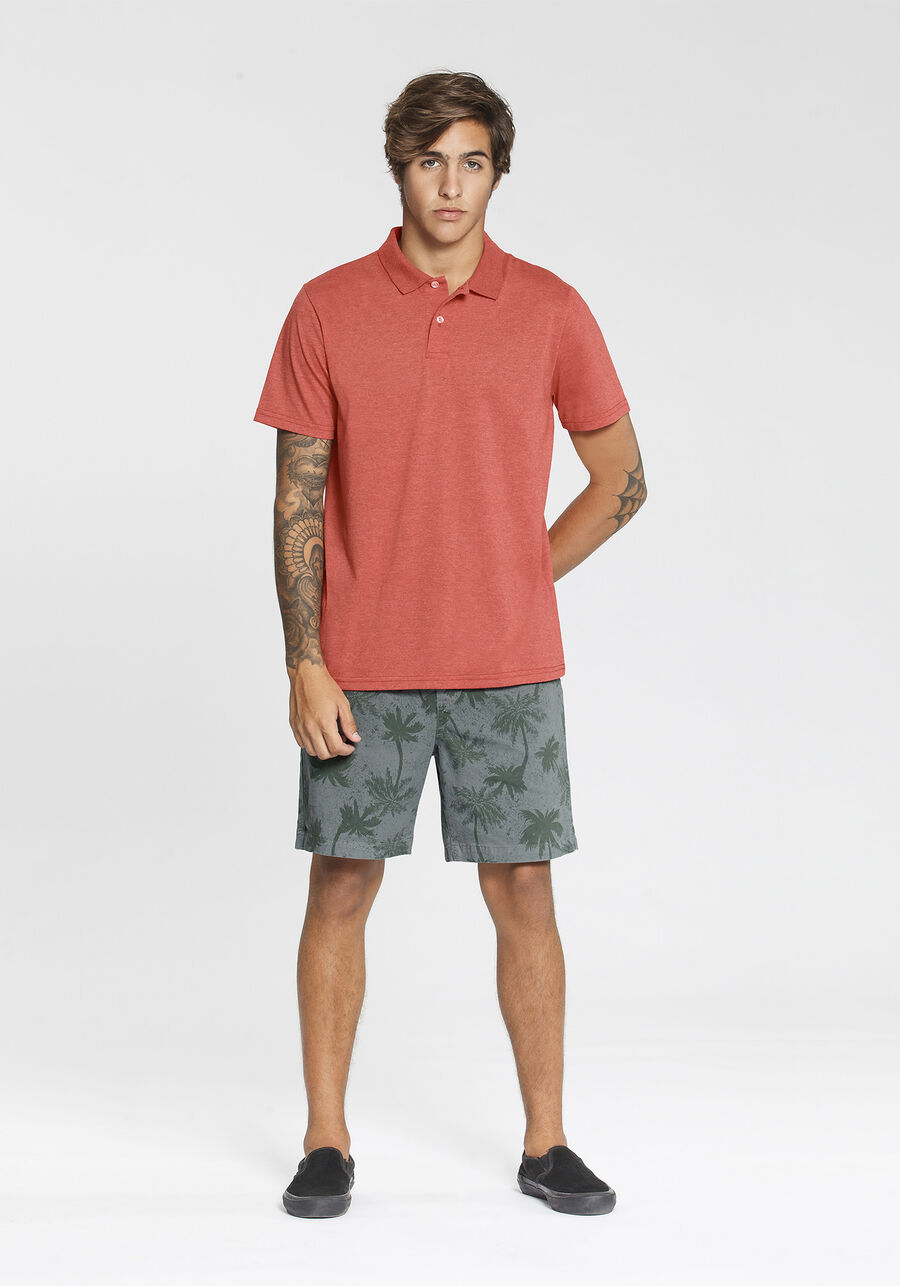 Camisa Polo Básica Com Mangas Curtas Em Malha, VERMELHO PALPITANTE. Camisa Polo Básica Com Mangas Curtas Em Malha, VERMELHO PALPITANTE, large.