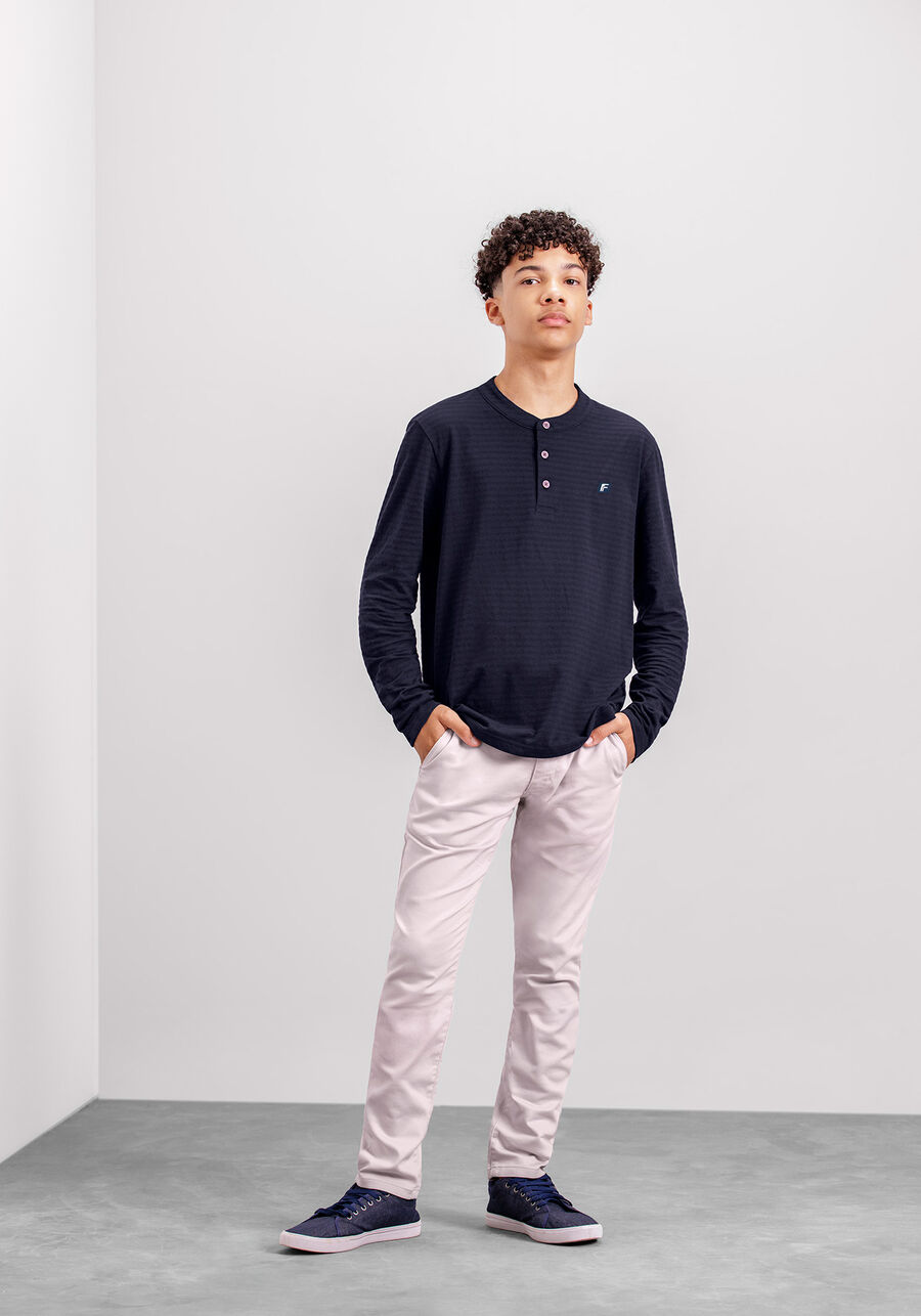 Camisa Gola Padre Juvenil em Malha Texturizada, MARINHO IMPERIO. Camisa Gola Padre Juvenil em Malha Texturizada, MARINHO IMPERIO, large.