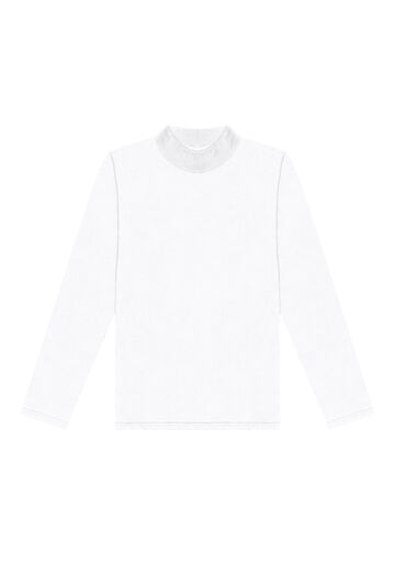 Camiseta De Manga Longa Com Gola Alta Em Meia Malha Penteada, BRANCO. Camiseta De Manga Longa Com Gola Alta Em Meia Malha Penteada, BRANCO, large.